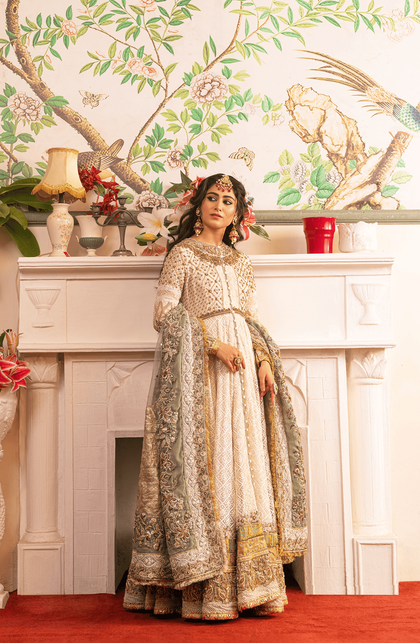 Zeenat – Pearl White Pishwas Paired with Organza Dupatta & Chooridar