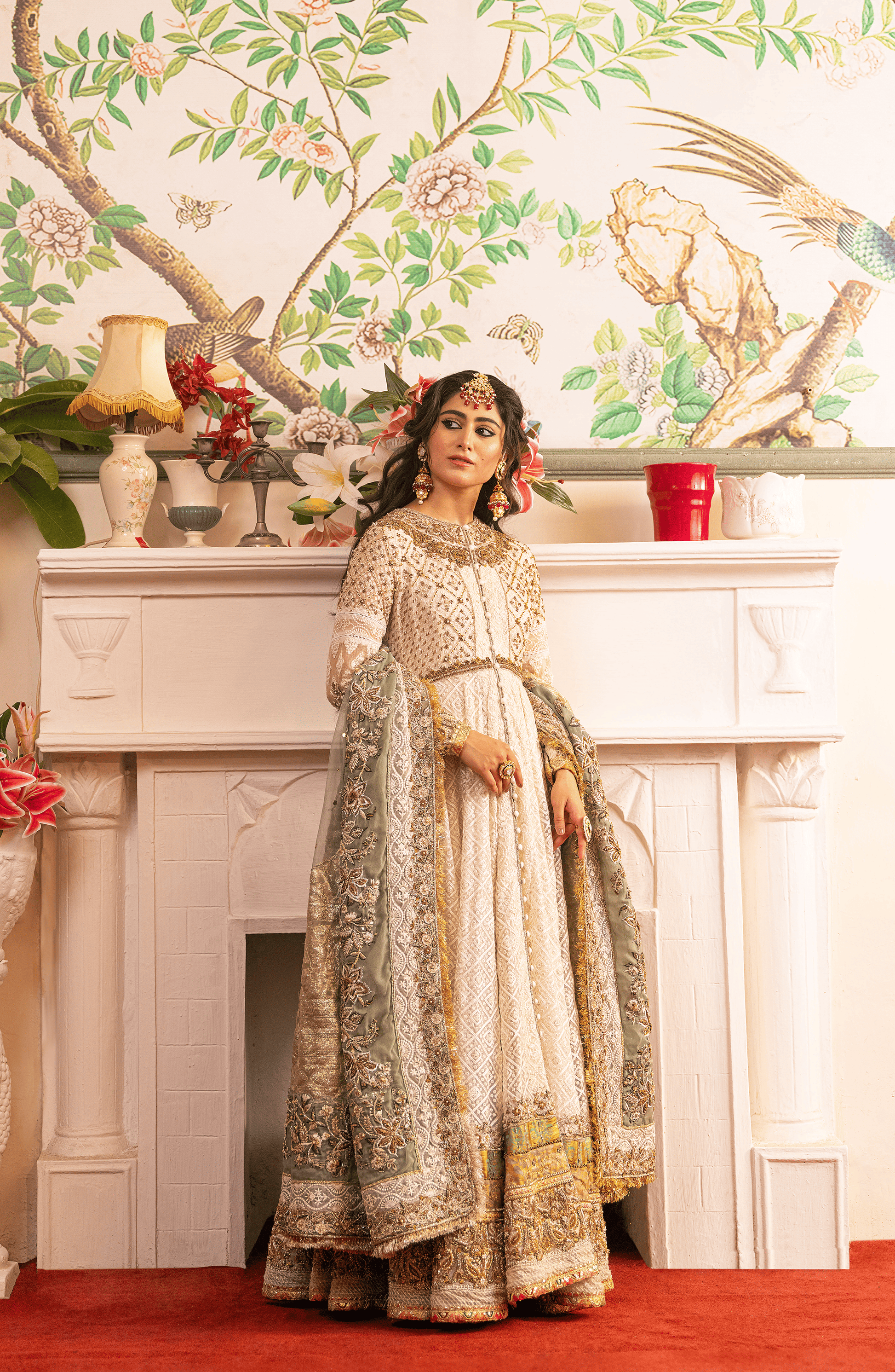 Zeenat – Pearl White Pishwas Paired with Organza Dupatta & Chooridar
