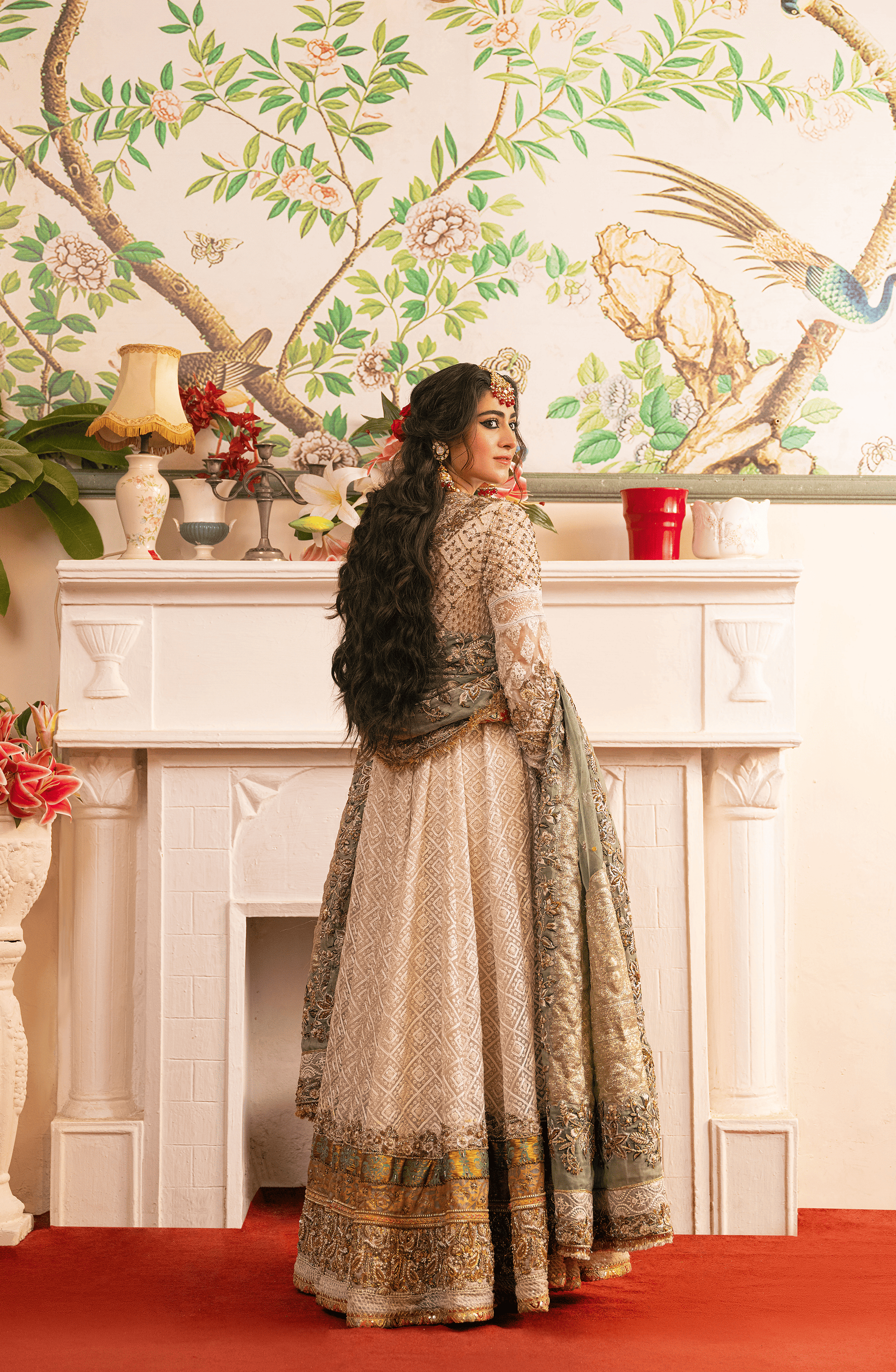 Zeenat – Pearl White Pishwas Paired with Organza Dupatta & Chooridar