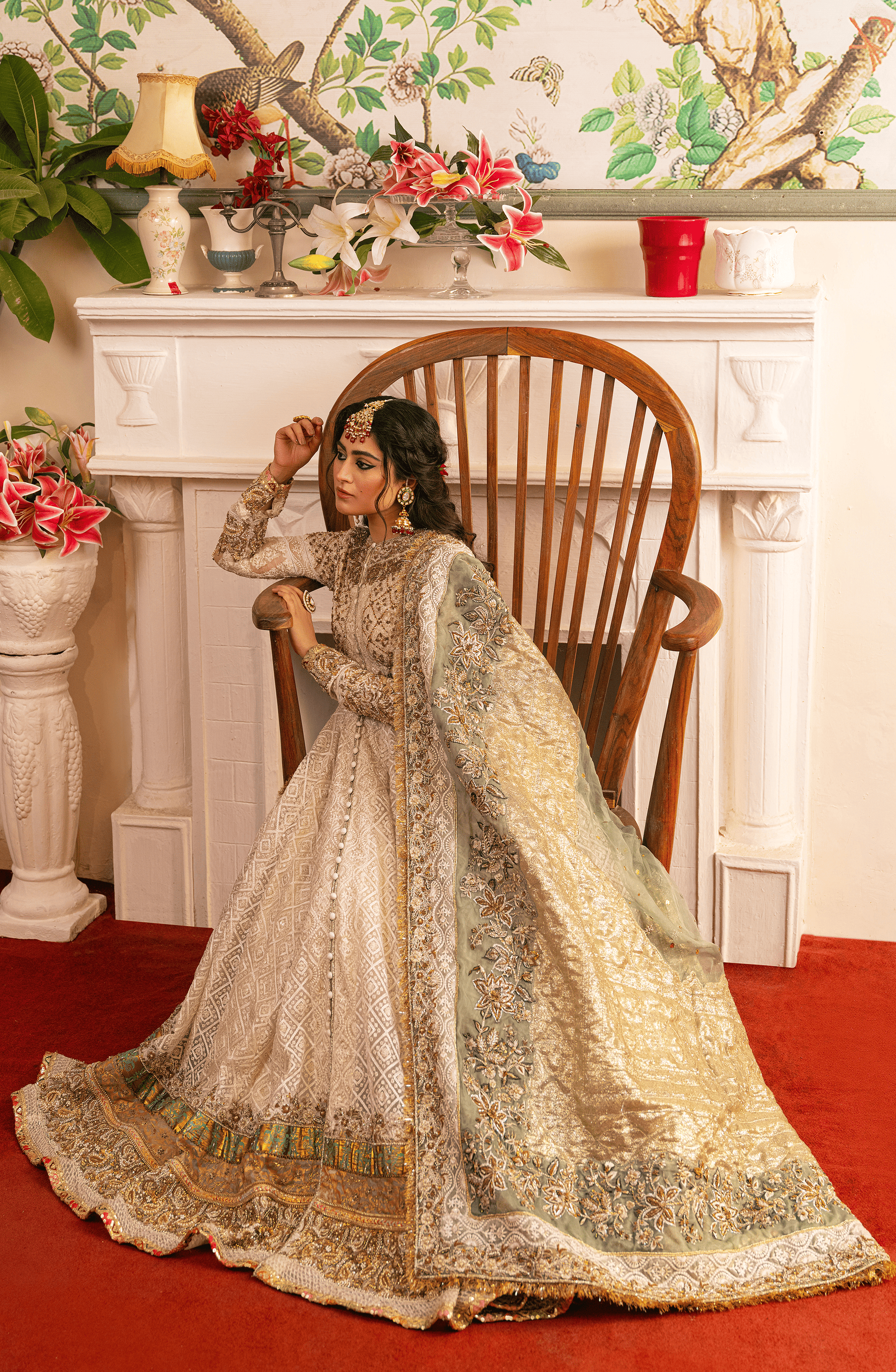 Zeenat – Pearl White Pishwas Paired with Organza Dupatta & Chooridar