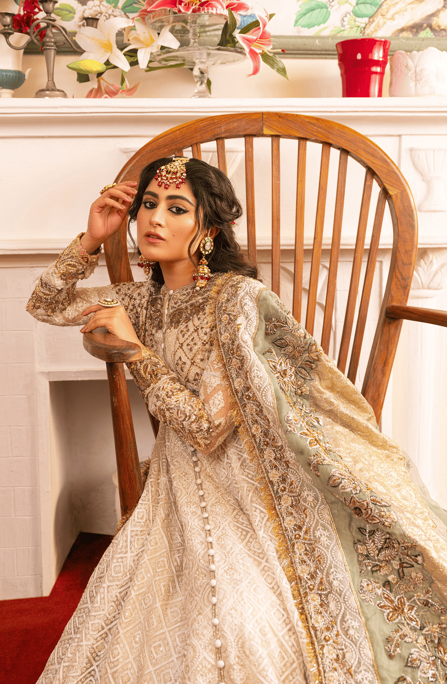 Zeenat – Pearl White Pishwas Paired with Organza Dupatta & Chooridar