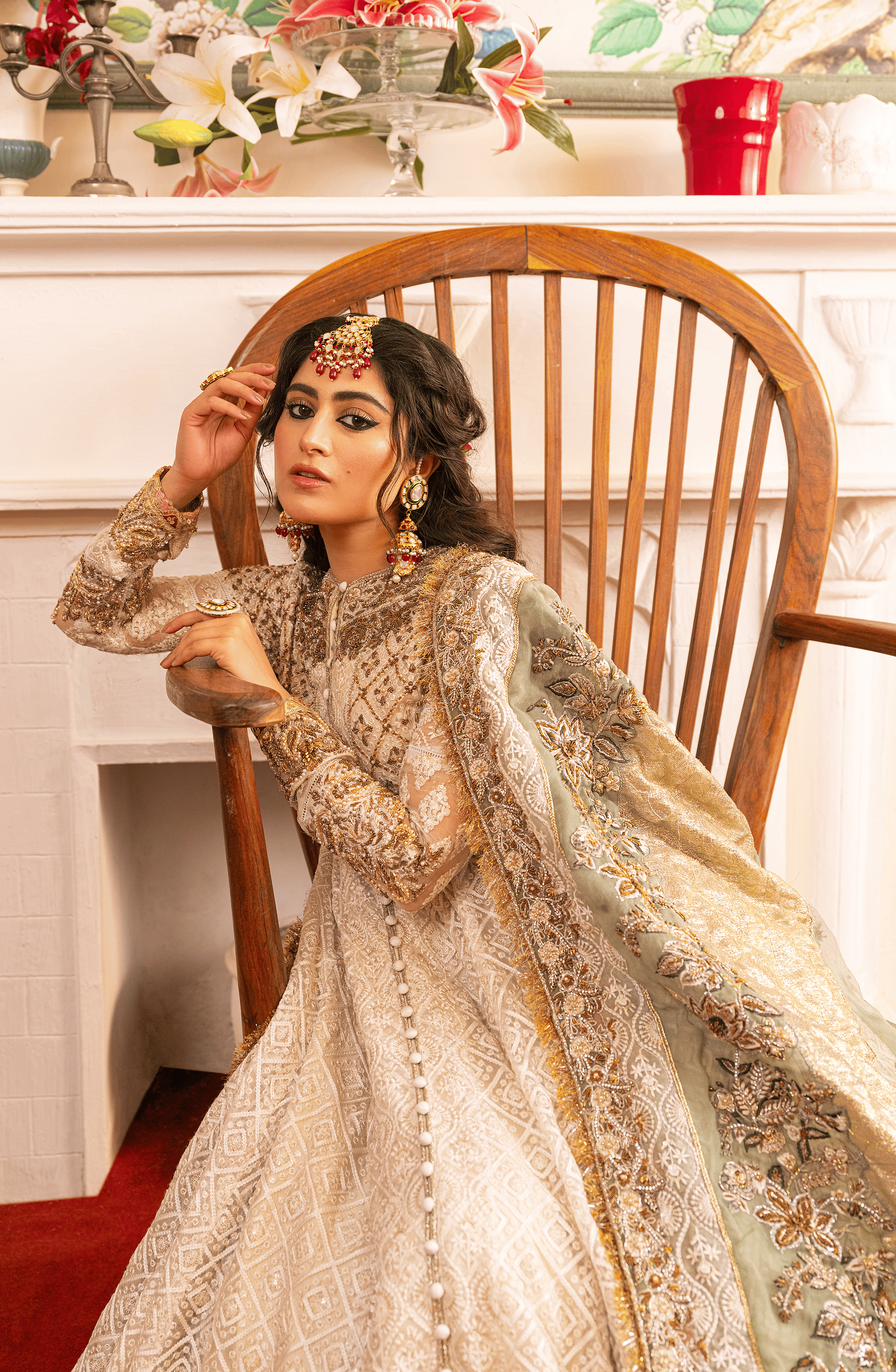 Zeenat – Pearl White Pishwas Paired with Organza Dupatta & Chooridar