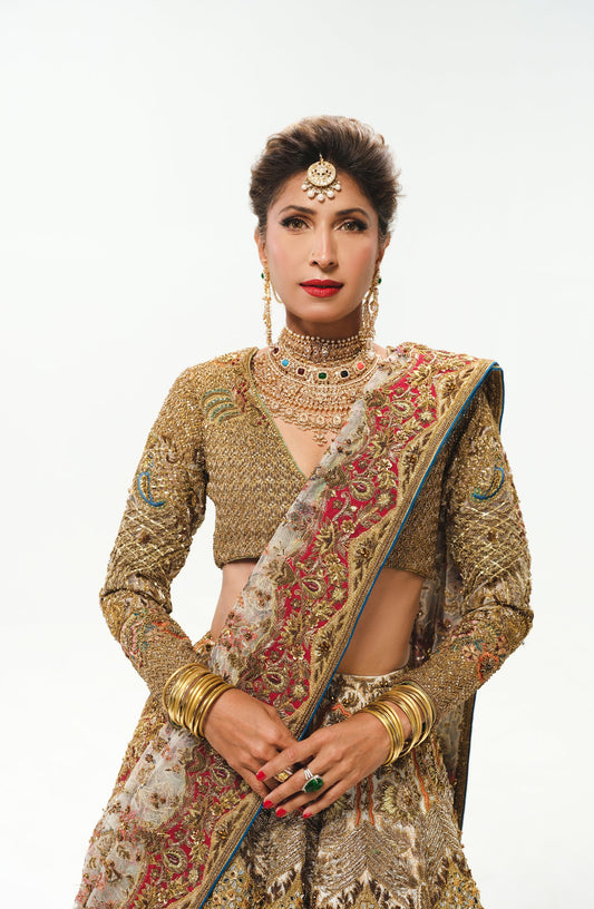 HSY Meherma - White Bridal Lehenga Choli with Multicolor Sucha Taanka & Zardozi Work