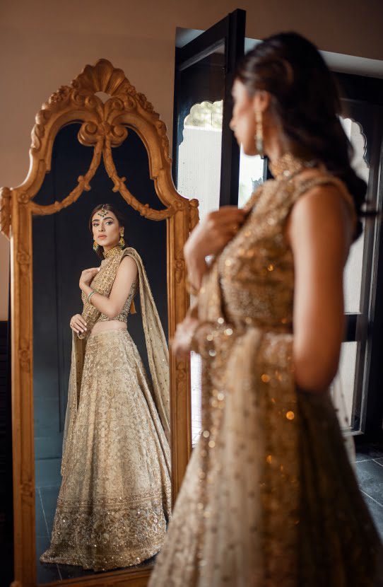 Bridal Classic Lehenga Choli Embellished in Zardozi Gold Work