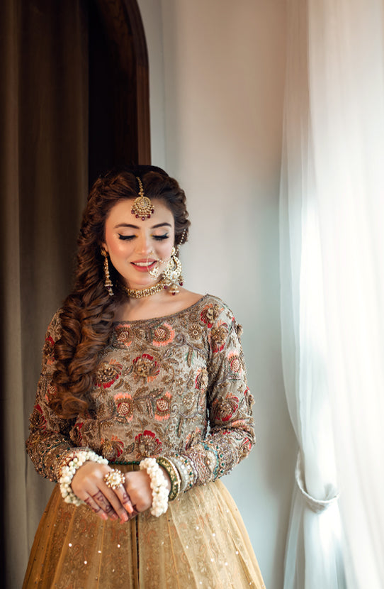 Bridal Embroidered Pishwas Paired with a Lehenga and Dupatta