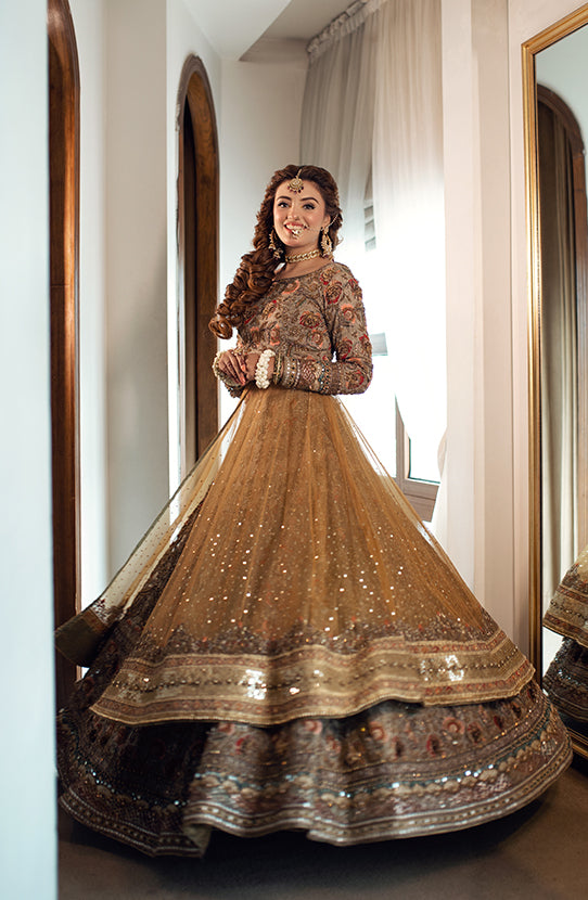 Bridal Embroidered Pishwas Paired with a Lehenga and Dupatta