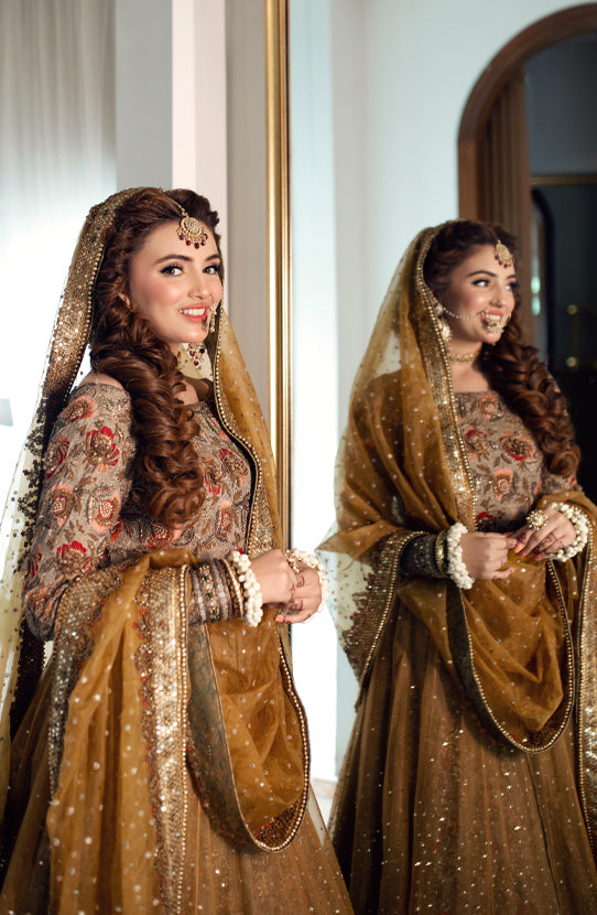 Bridal Embroidered Pishwas Paired with a Lehenga and Dupatta