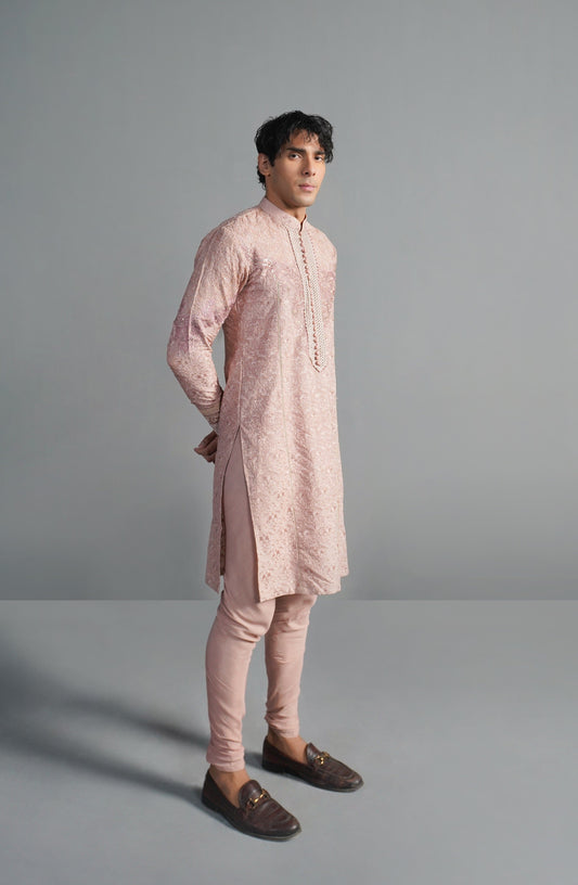 Salmon Pink - Elegant Embroidered Kurta
