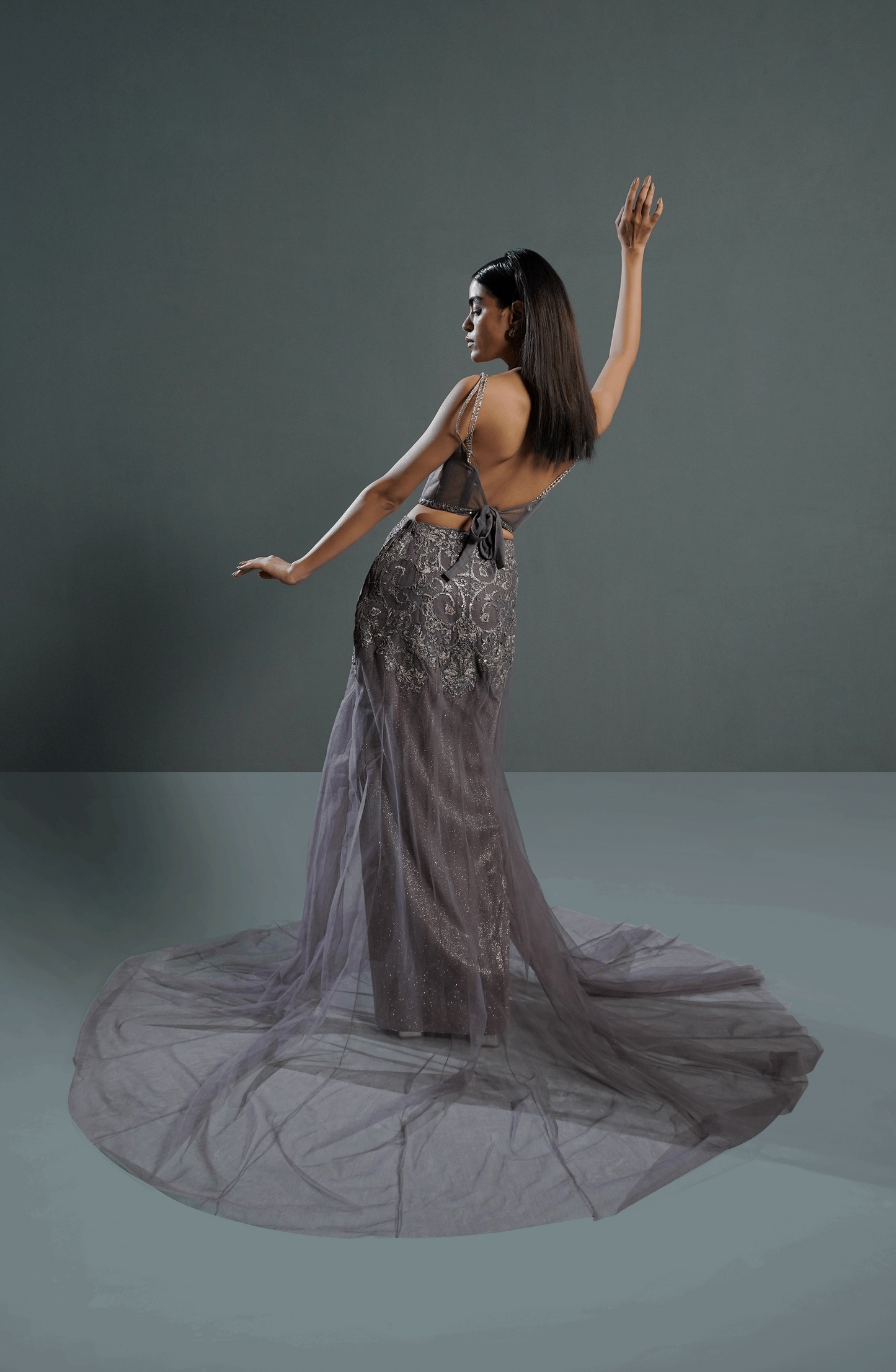 Stylish ash mauve skirt and corset outfit for modern occasions