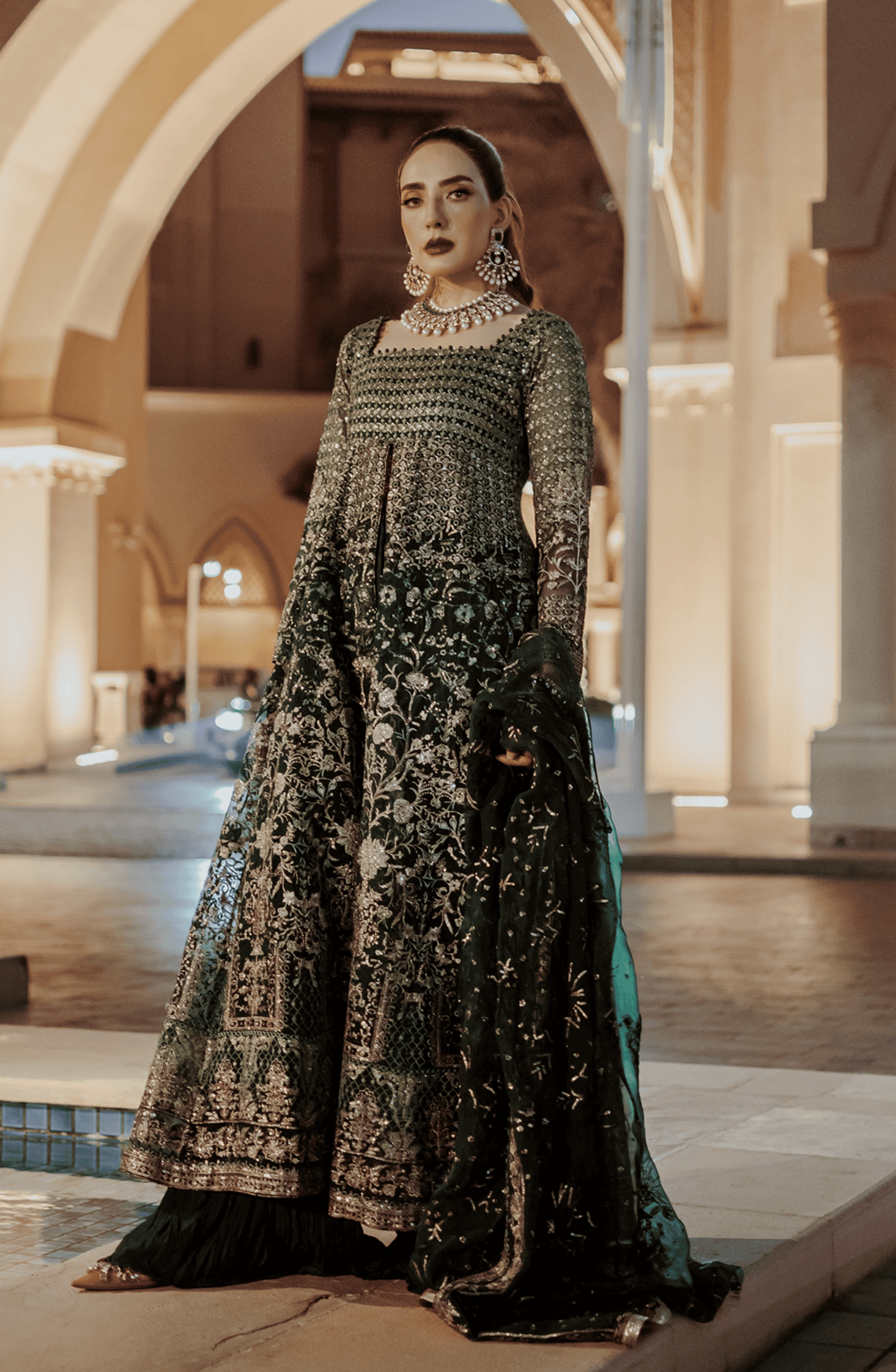 Pakistani Designers Luxury Wedding Formals by HSY-hoor-emerald-green-pishwas-traditional-look