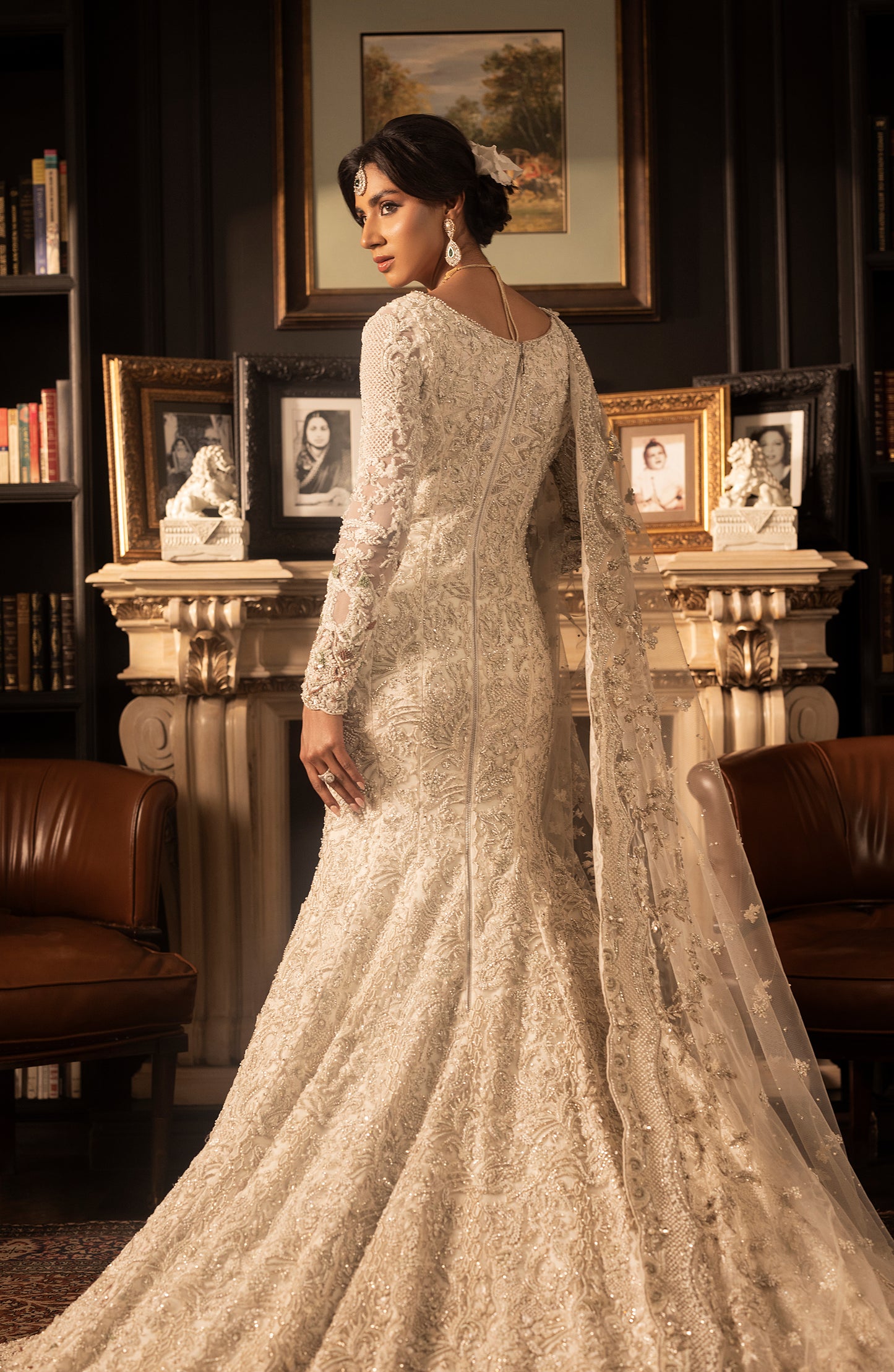 HSY Ivory White Bridal Gown-Train view of ivory white bridal gown with elegant finish