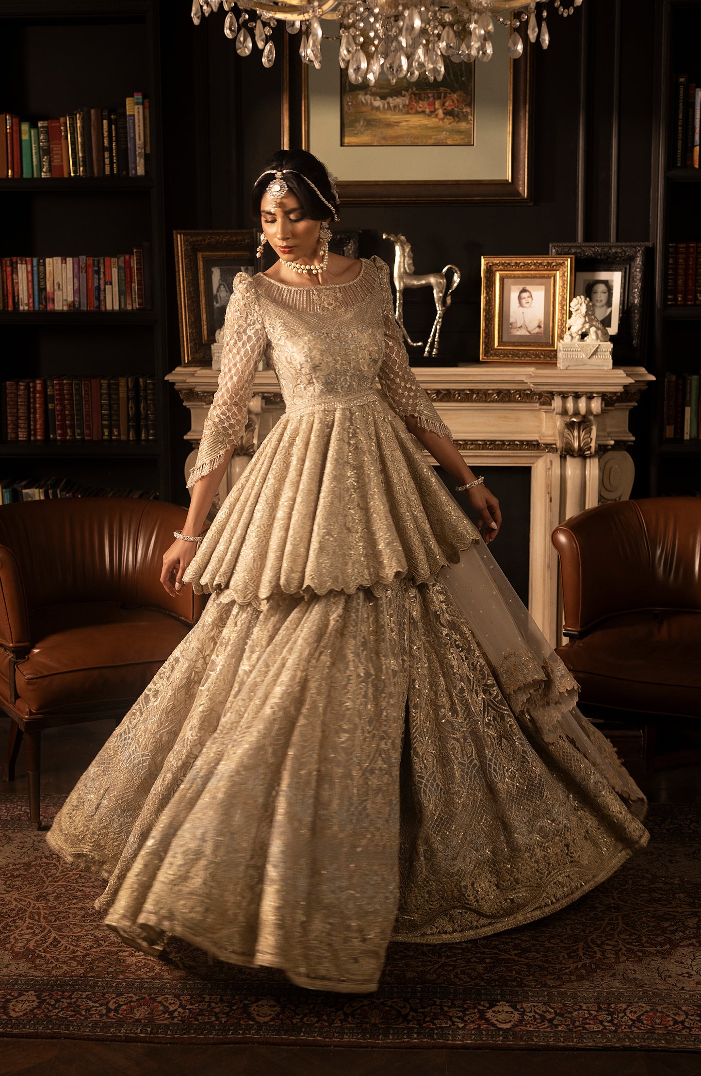 HSY Net Peplum Lehenga Ensemble-Complete traditional net peplum lehenga ensemble