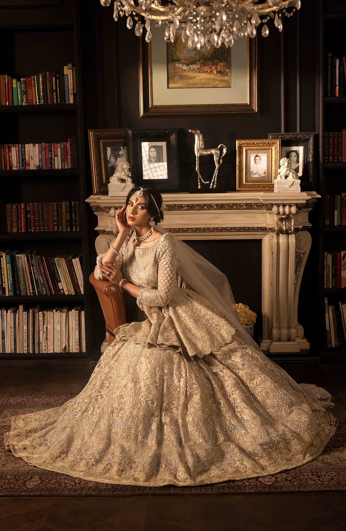 HSY BCW-02 - Net Peplum Lehenga Ensemble-Side profile of traditional net peplum lehenga ensemble