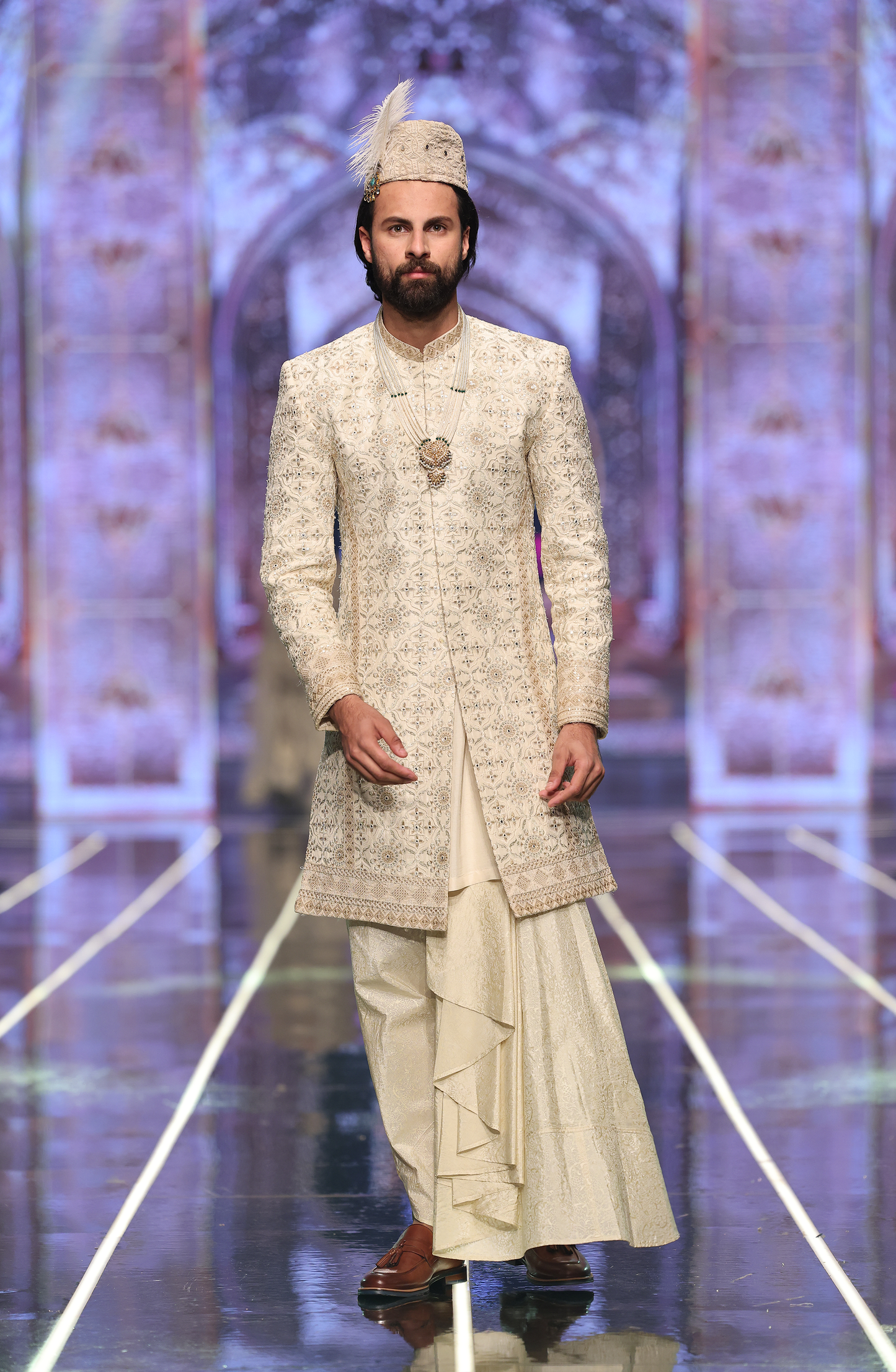 HSY Net Pishwas With Jamawar Sharara-Full festive look in net pishwas with jamawar sharara set