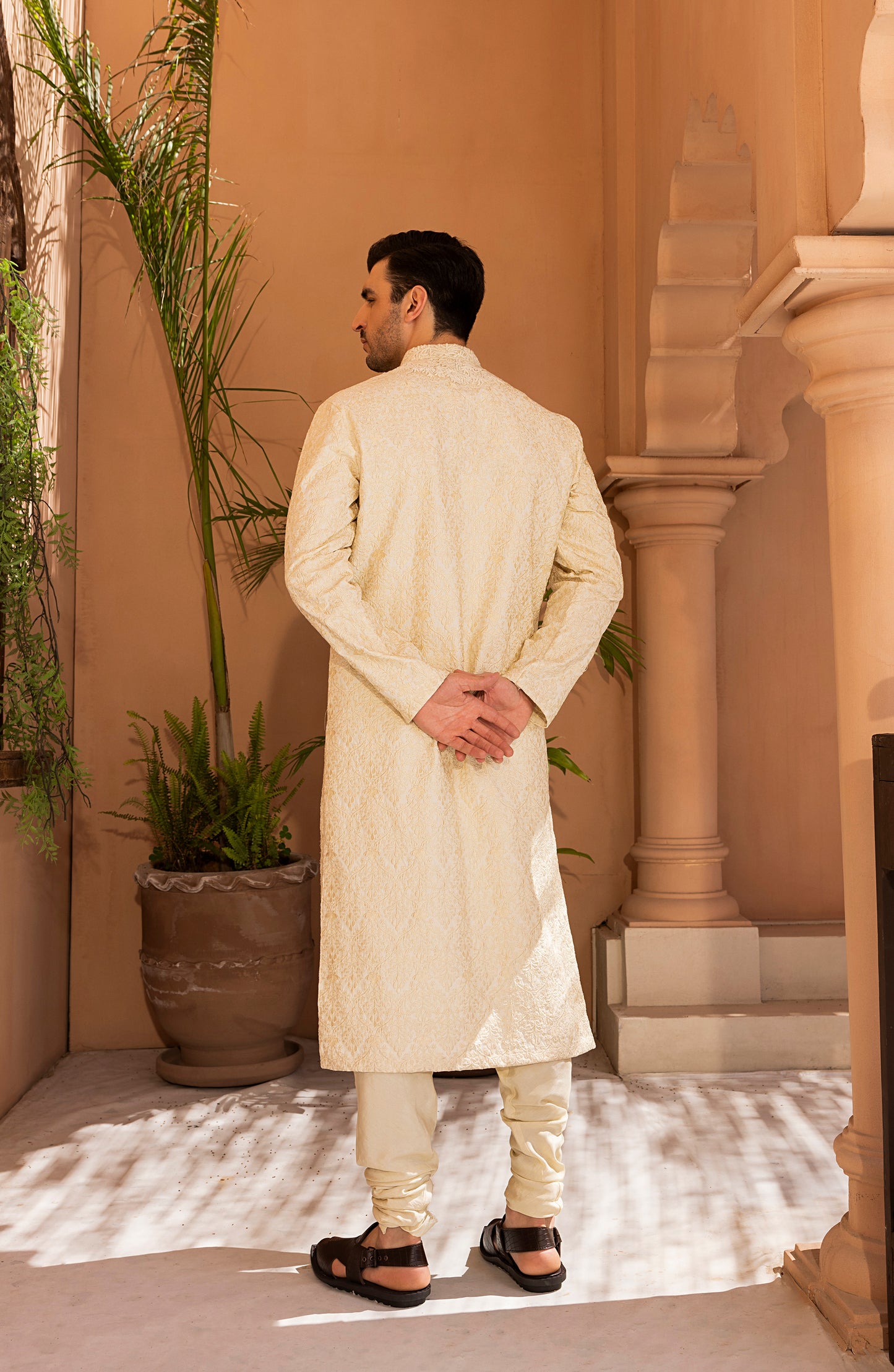 Trouser churidaar design with pearl white embroidered kurta