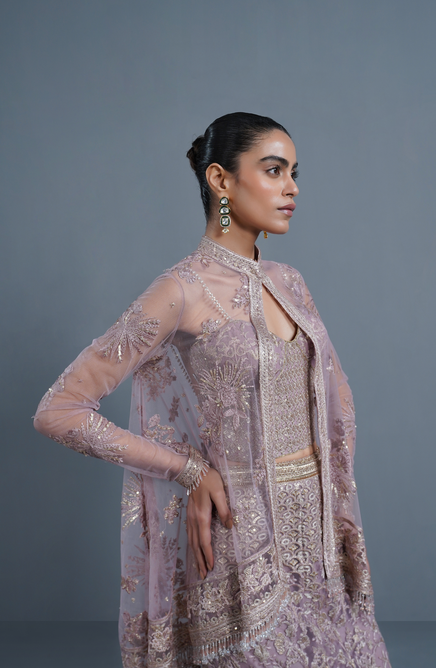 HSY Trousseau Luxury wedding formals for women-Designer blouse from smokey rose ensemble featuring intricate embroidery work.