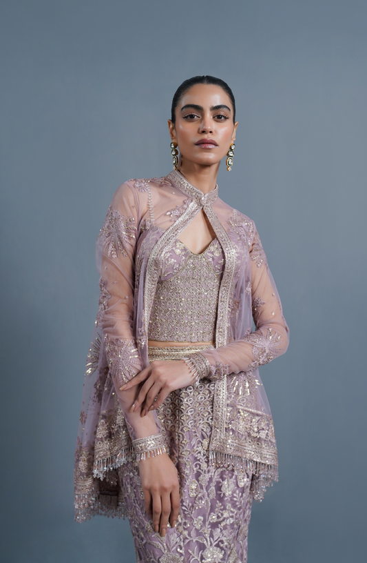 Pixie Dust - Embroidered Smokey Rose Ensemble-Elegant Pixie Dust smokey rose embroidered ensemble with detailed front design.