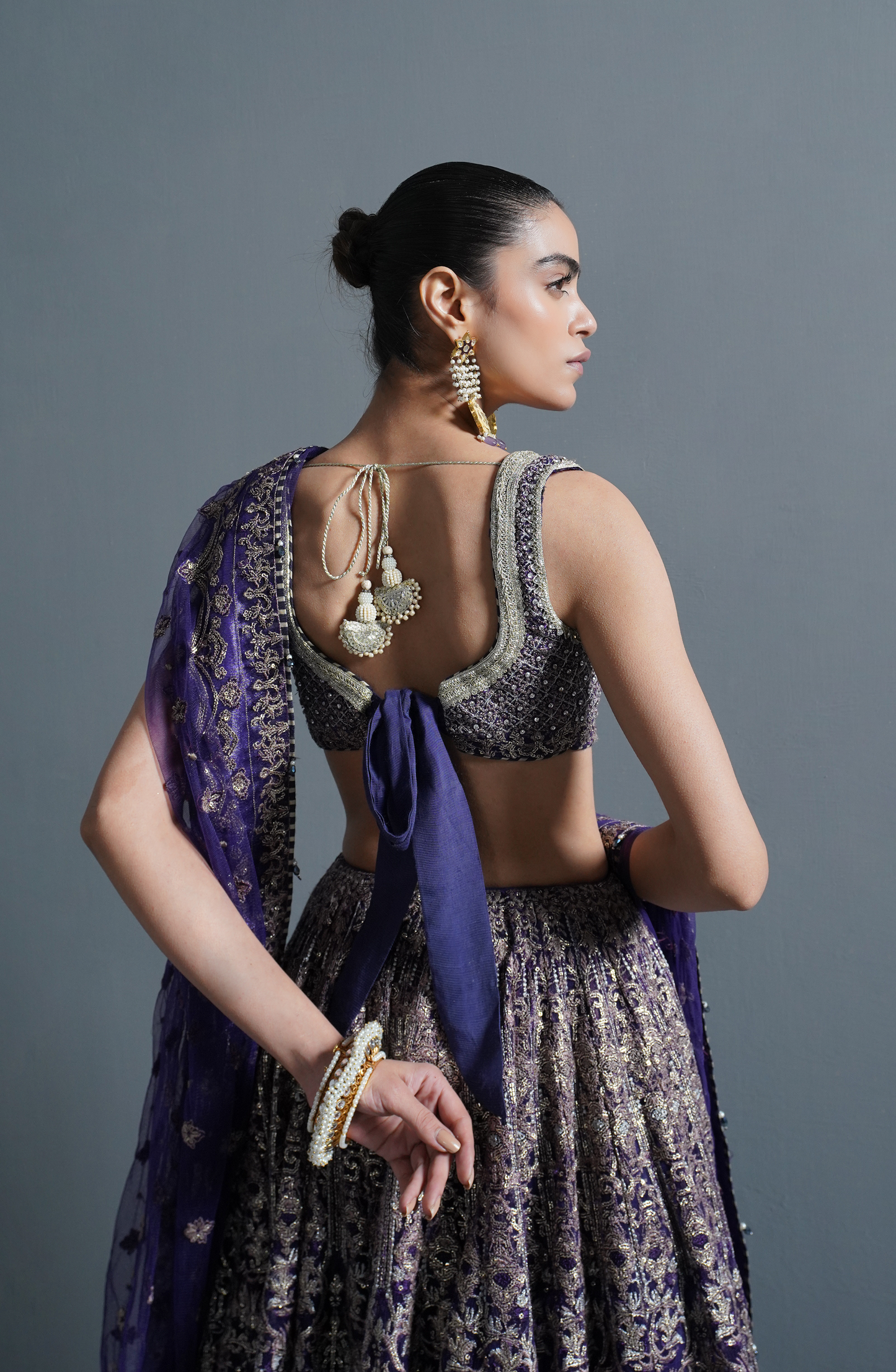 Indian wedding dresses USA-Back design of Plum Royale chic lehenga choli outfit
