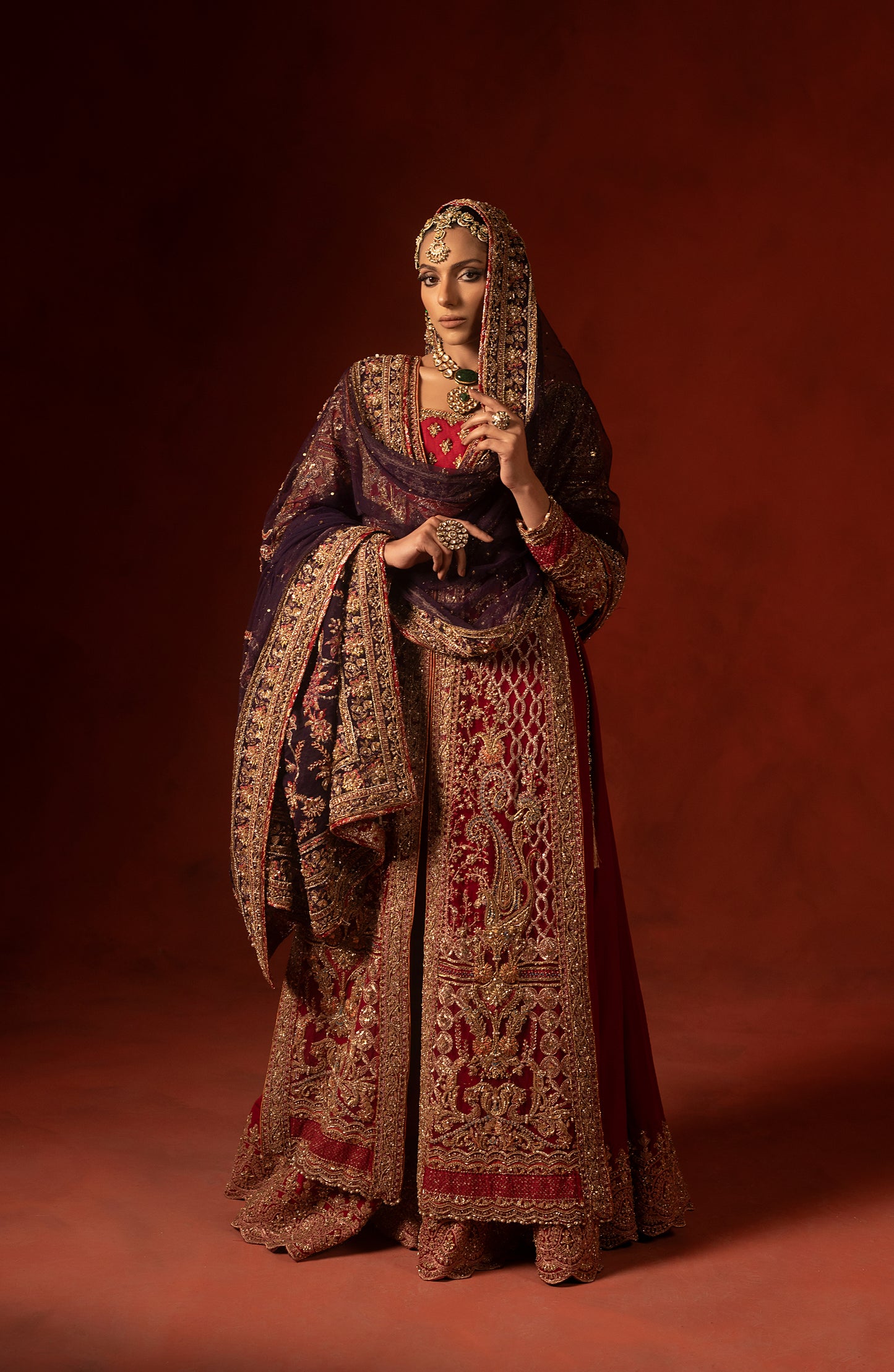 Festive wear red shirt with azaar pants for women