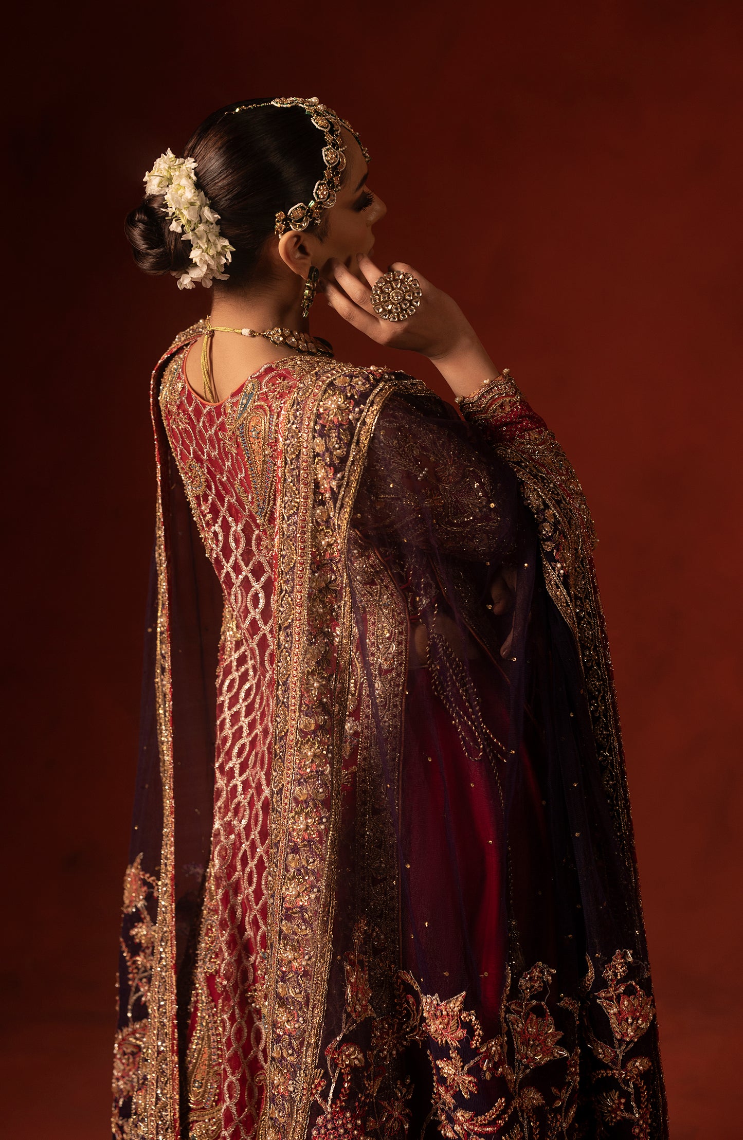 Traditional ethnic look in red front open shirt and azaar pants