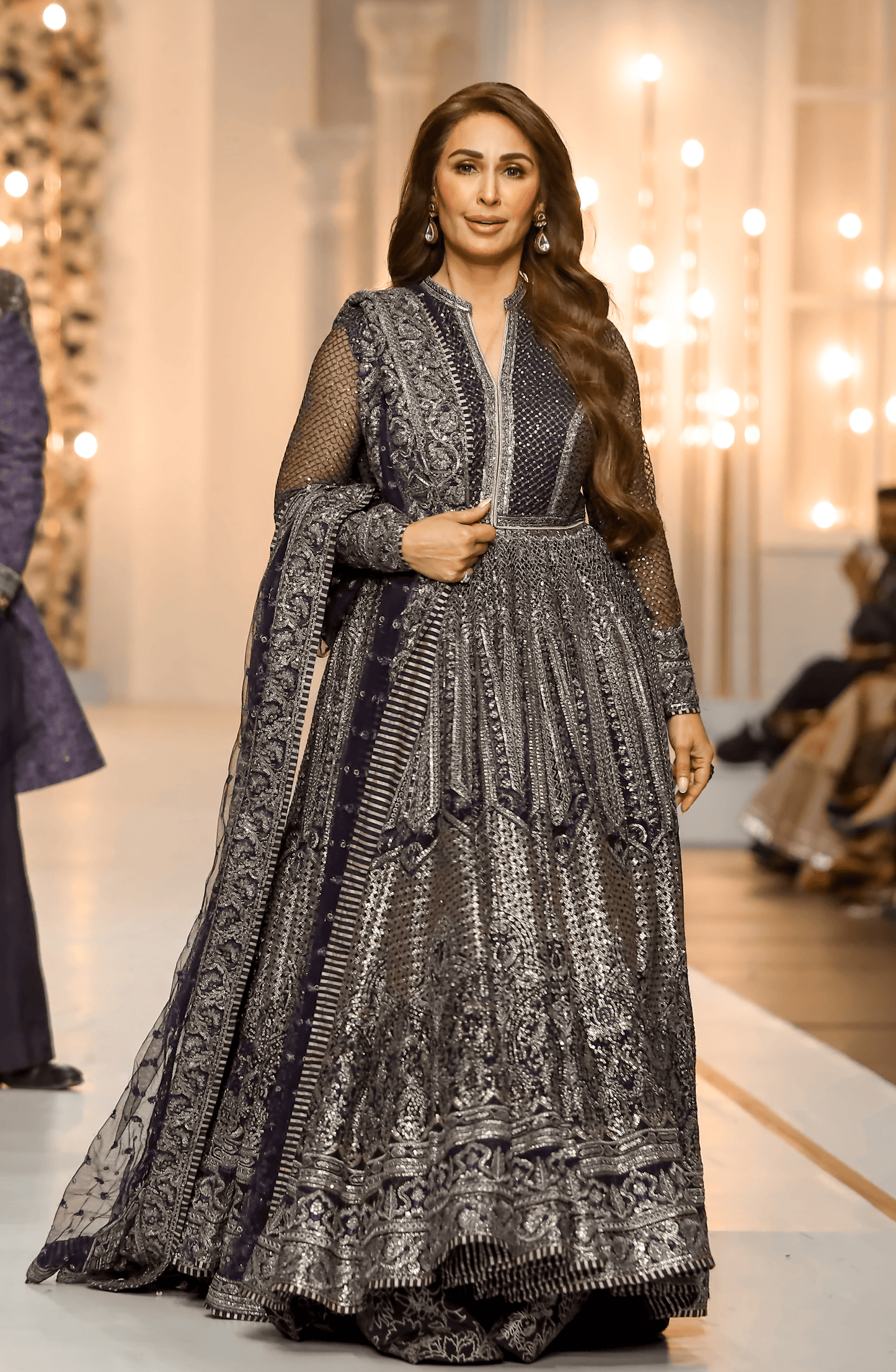 Reema Khan - Royal Purple Gown Set-Front view of royal purple gown set for evening wear