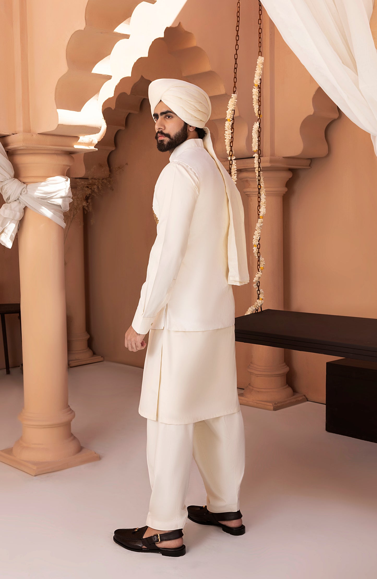 HSY White Waistcoat Shalwar Kameez-Complete traditional festive look in white waistcoat shalwar kameez
