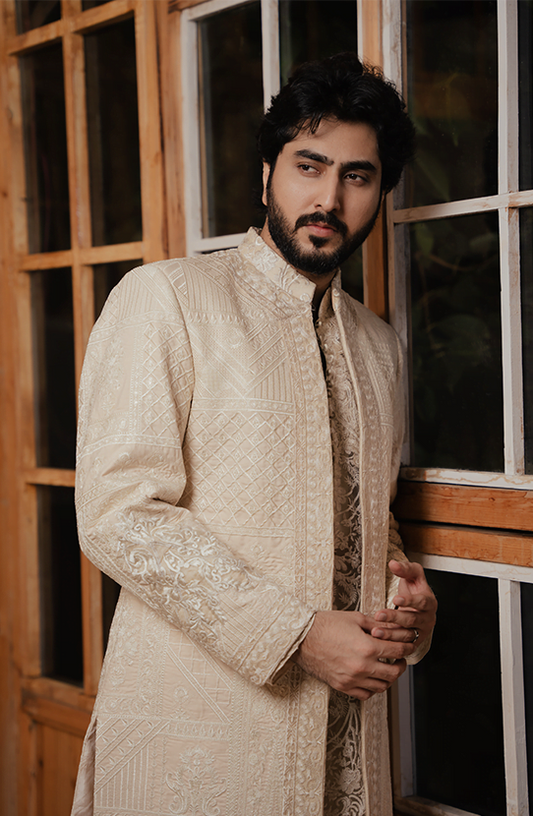 HSY creamy white mens sherwani