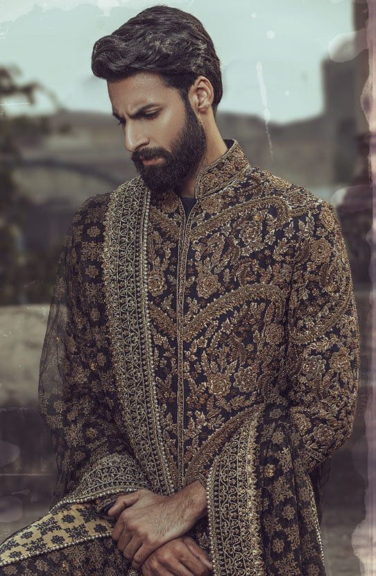 Heavily Embellished Sherwani With Matching Kurta and Shalwar