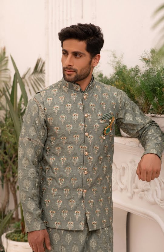 Embroidered Waistcoat with a Self-printed Kurta and Pajama