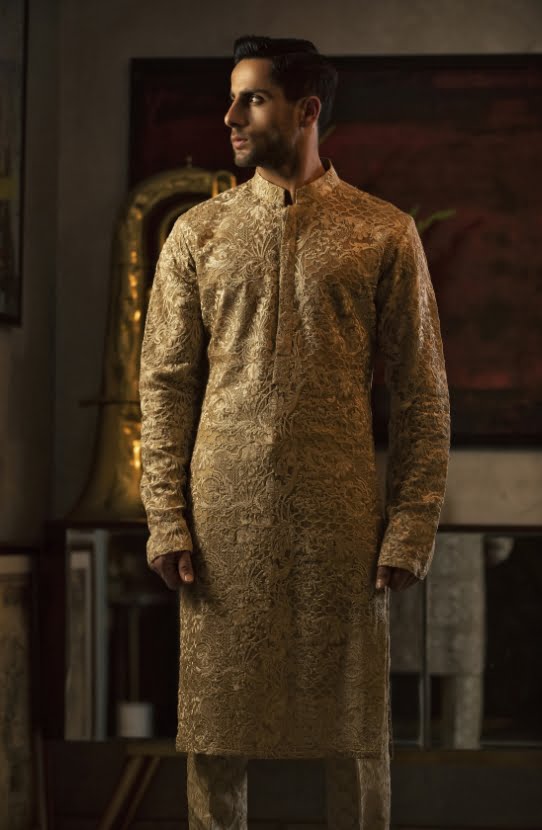 Hand-embroidered Organza Kurta Paired with Raw Silk Pants