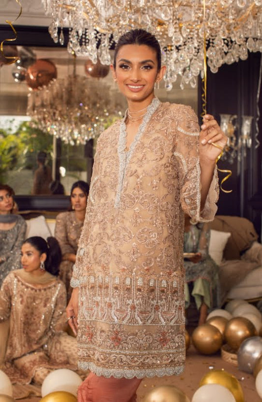 Embellished Shirt Paired with Tulip Shalwar and Dupatta