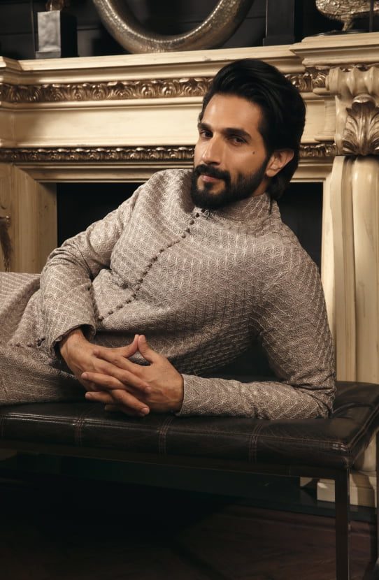 Traditional Embroidered Sherwani with Raw Silk Trousers