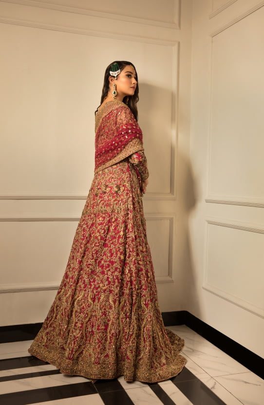 HSY Embellished Front Open Gown with a Lehenga and a Dupatta