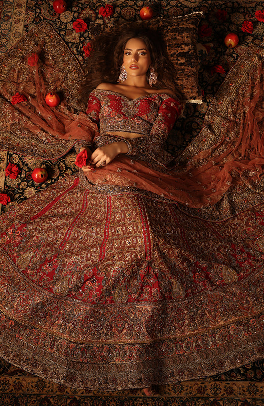 Raqs-e-Gul – Red Bridal Lehenga Set