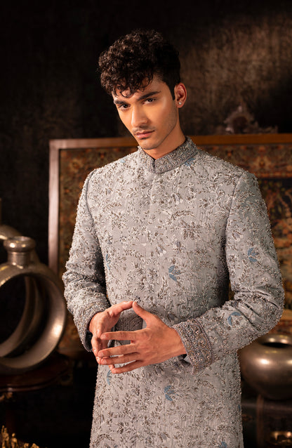 Nawab-e-Zar – Frosted Grey Sherwani