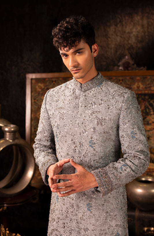 Nawab-e-Zar – Frosted Grey Sherwani
