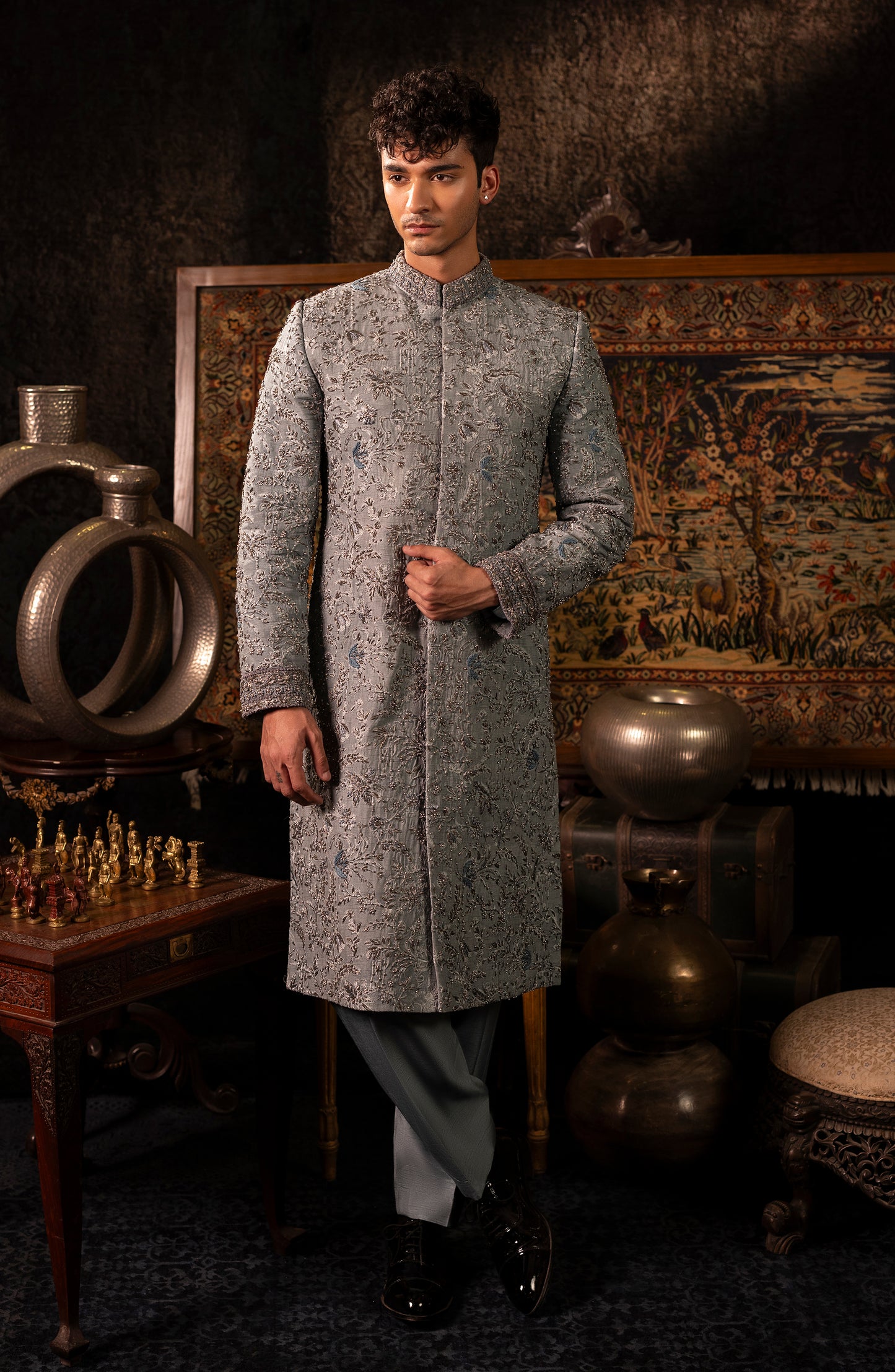 Nawab-e-Zar – Frosted Grey Sherwani