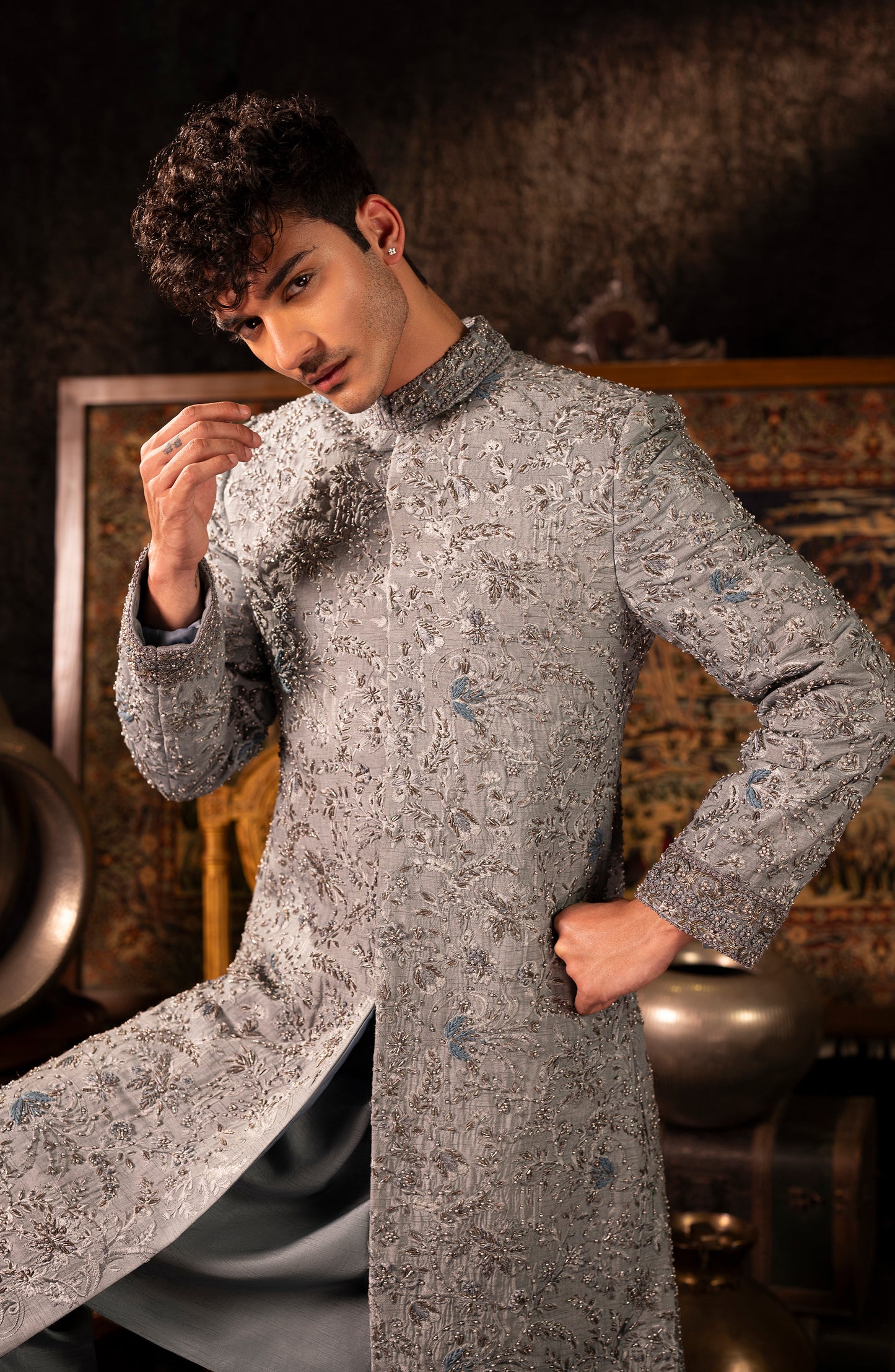 Nawab-e-Zar – Frosted Grey Sherwani