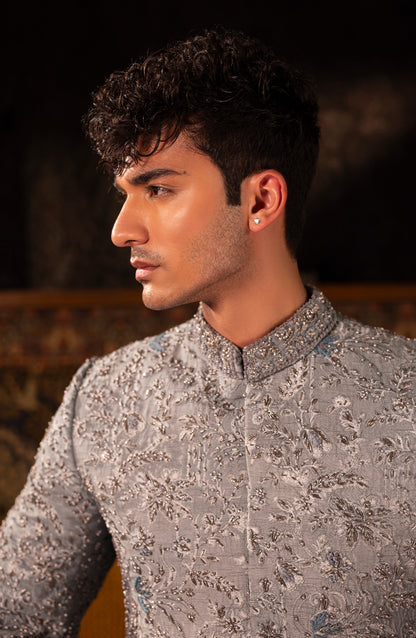 Nawab-e-Zar – Frosted Grey Sherwani