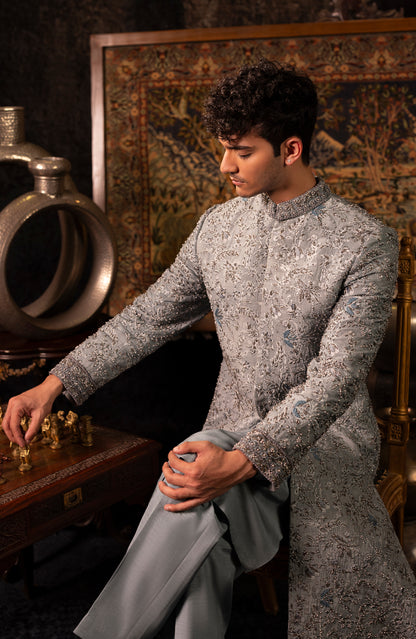 Nawab-e-Zar – Frosted Grey Sherwani