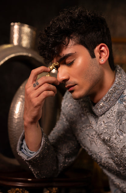 Nawab-e-Zar – Frosted Grey Sherwani