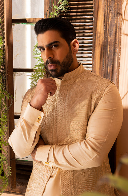 Creme Embroidered Waistcoat Shalwar Kameez