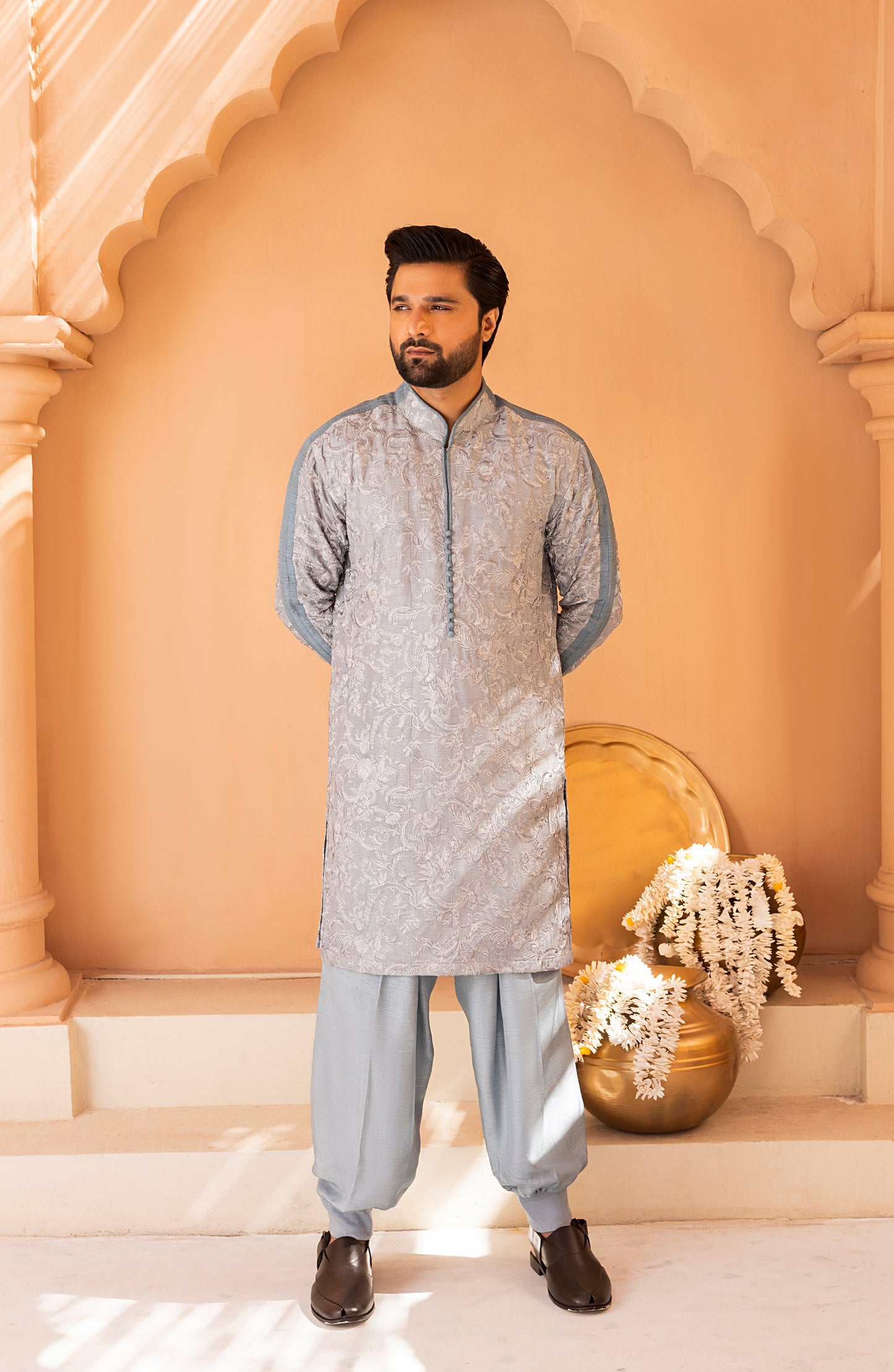 Frosty Blue Embroidered Kurta Shalwar Kameez