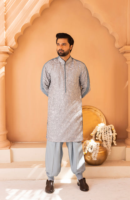Frosty Blue Embroidered Kurta Shalwar Kameez