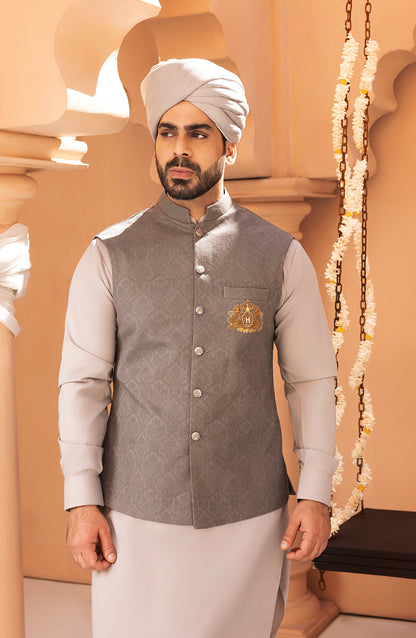 Ash Grey Waistcoat Shalwar Kameez
