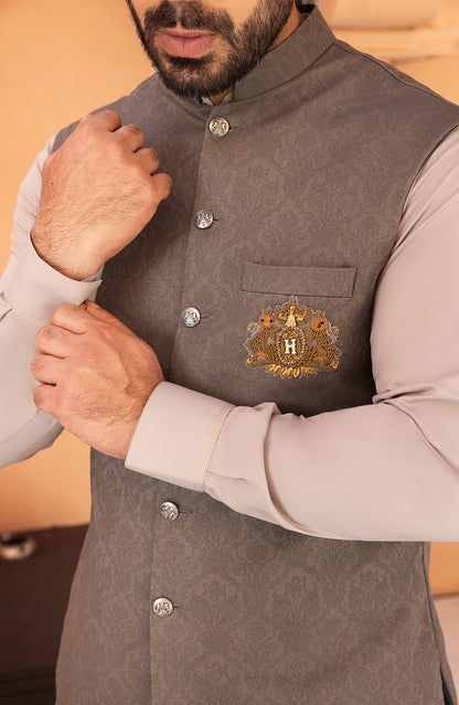 Ash Grey Waistcoat Shalwar Kameez