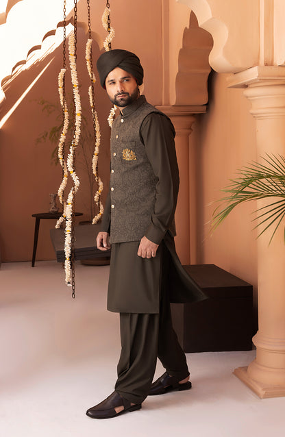 Deep Green Waistcoat Shalwar Kameez