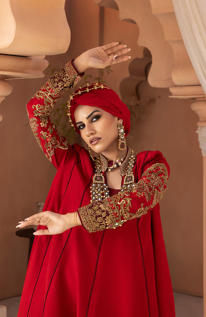 Ruby Red - Antique Embellished Floor-Length Gown