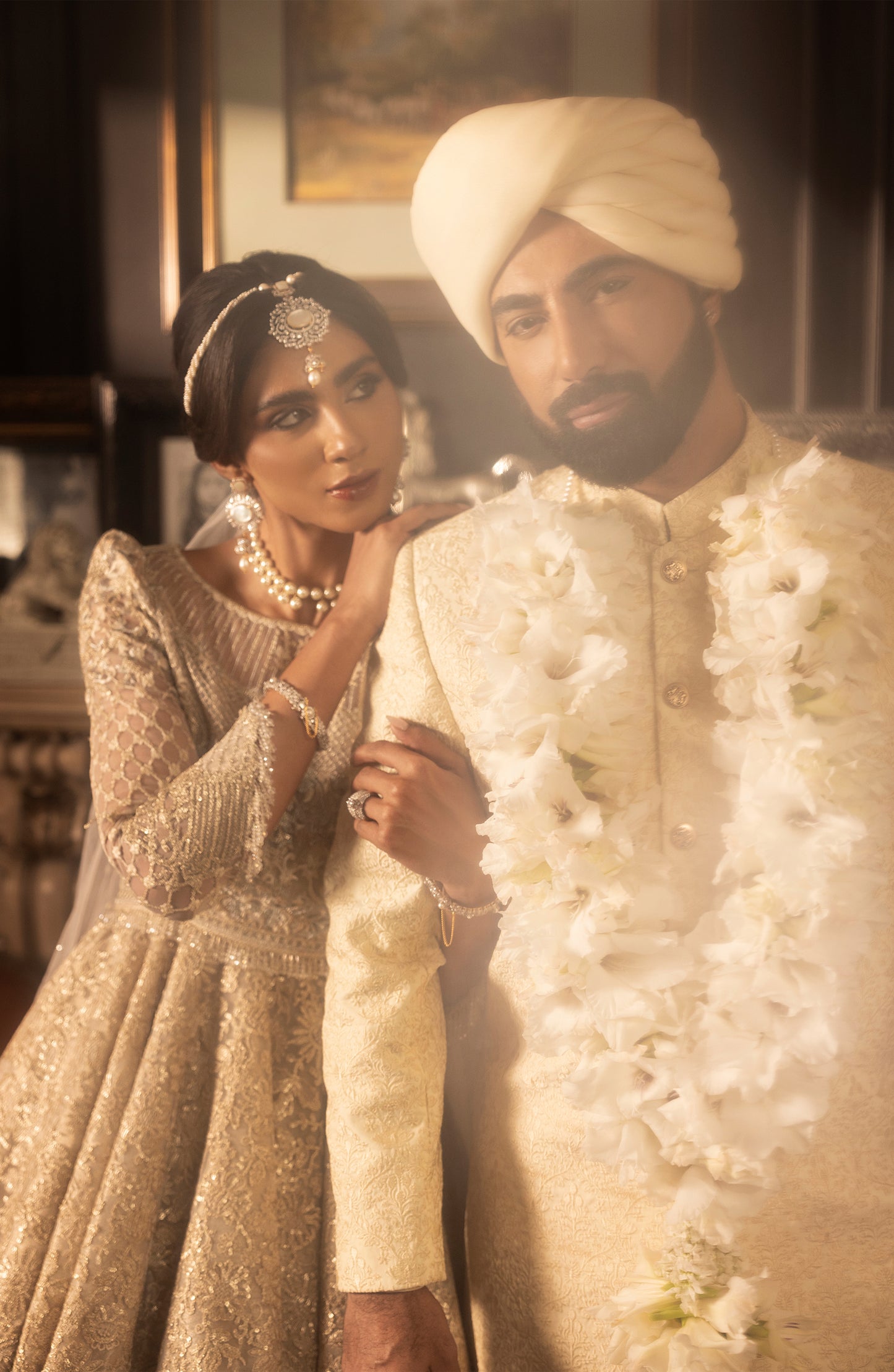 Ivory Silk Sherwani with Gold Button Detailing