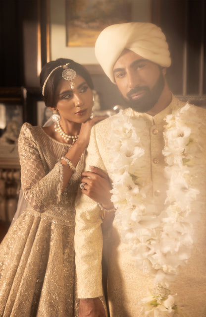 Ivory Silk Sherwani with Gold Button Detailing